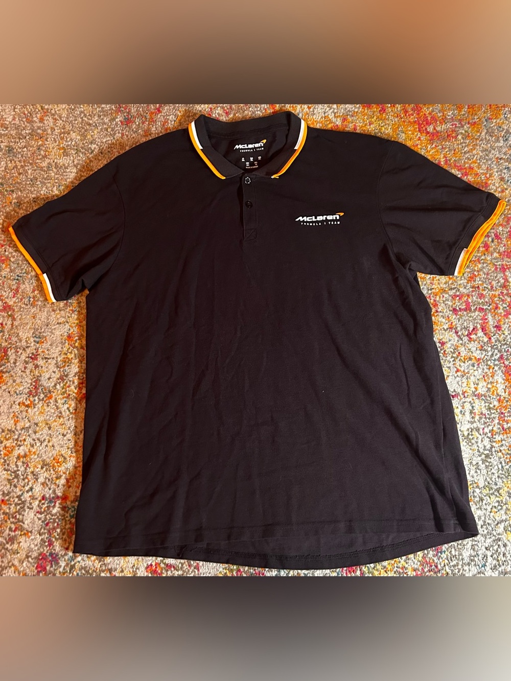 McLaren Formula 1 Team Men's Polo Shirt 3XL Blk/Org Short Sleeve (Fits Small)